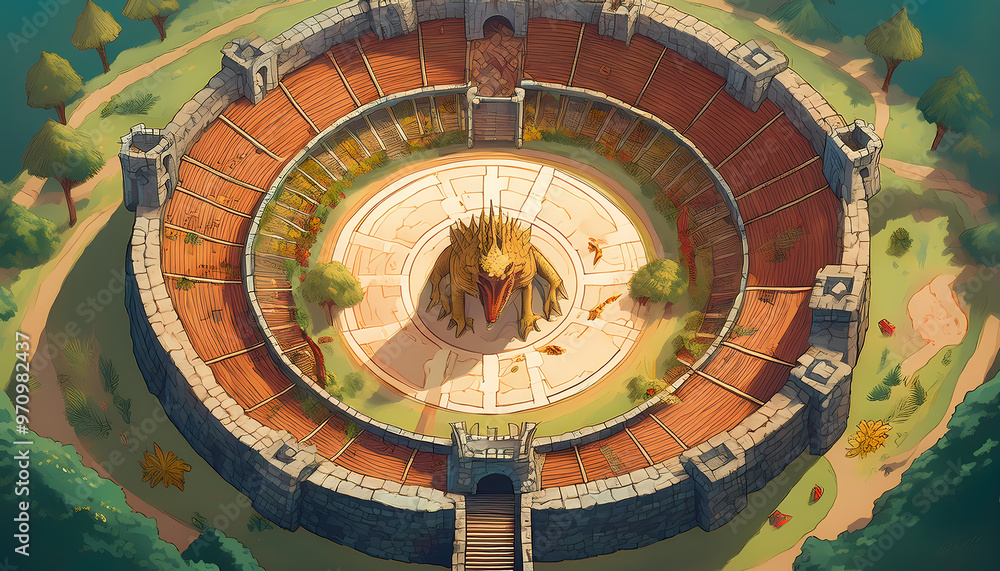 Naklejka premium colosseum of the dragon toad ttrpg map