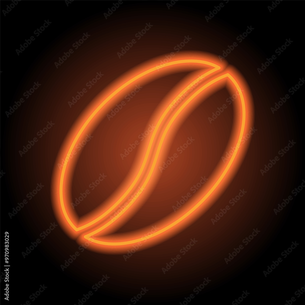 Coffee simple icon vector. Flat design. Orange neon on black background Coffee simple icon vector. Flat design. Orange neon on black background