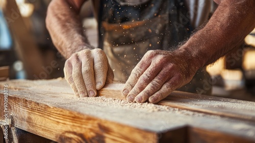 Close-up of Hands Sanding Wood