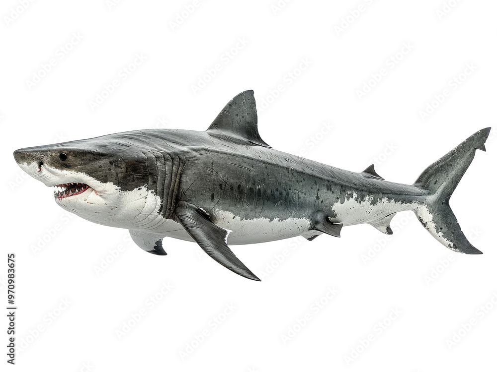 Fototapeta premium Realistic shark image on transparent background. Ai generated.