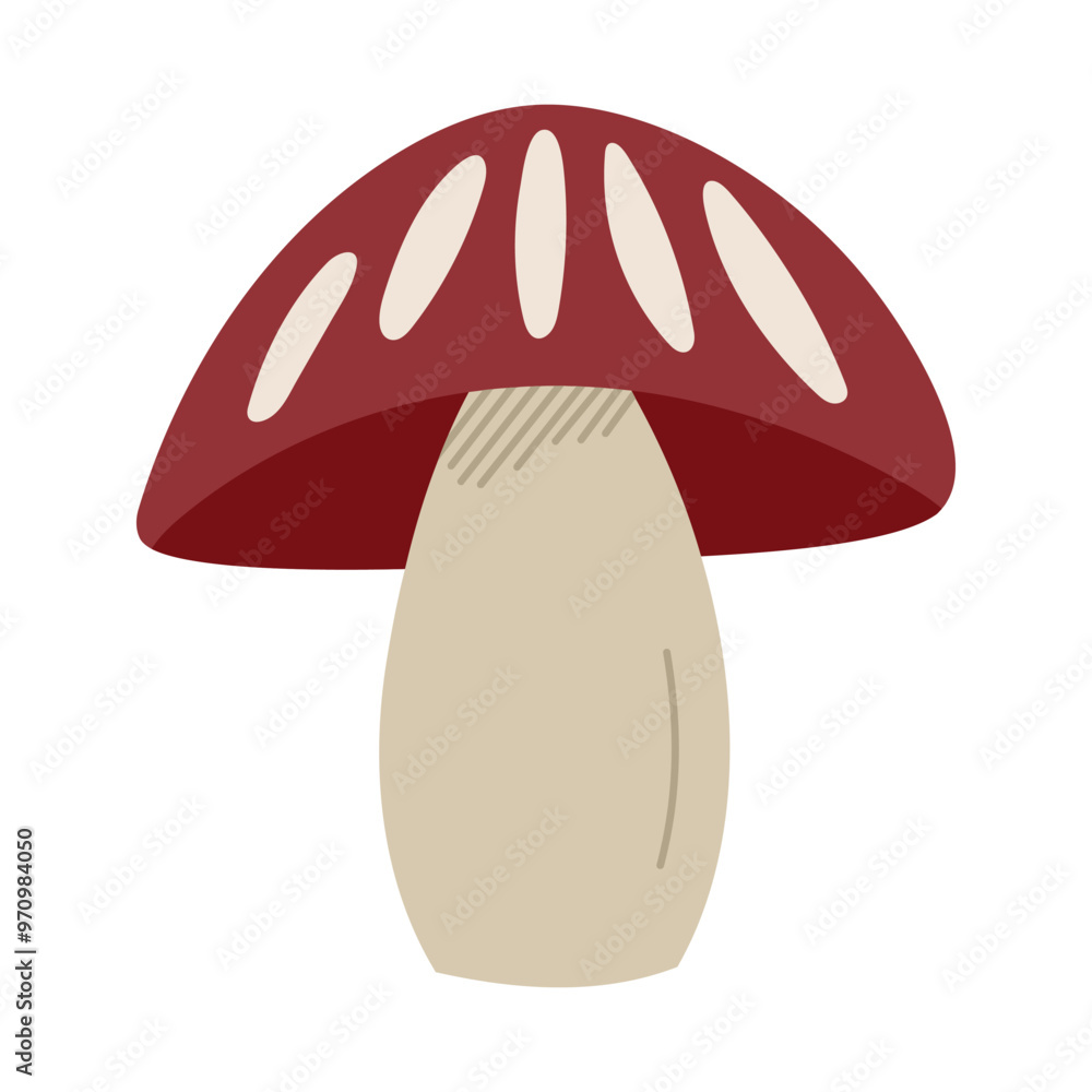 Hand draw autumn mushroom isolated on a white background.Single vector illustration in doodle flat style. Clipart cozy illustrations for print, packaging.Forest food in red and brown color. Hand draw autumn mushroom isolated on a white background.Single vector illustration in doodle flat style. Clipart cozy illustrations for print, packaging.Forest food in red and brown color.