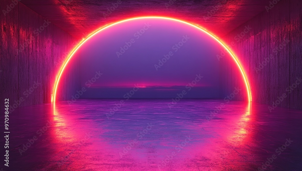 Neon Circle Light In Dark Room