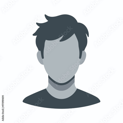 Anonymous male avatar icon with modern haircut in grayscale illustration