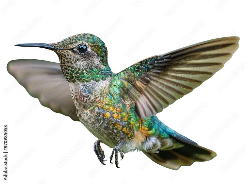 Fototapeta premium Realistic Hummingbird image on transparent background. Ai generated.