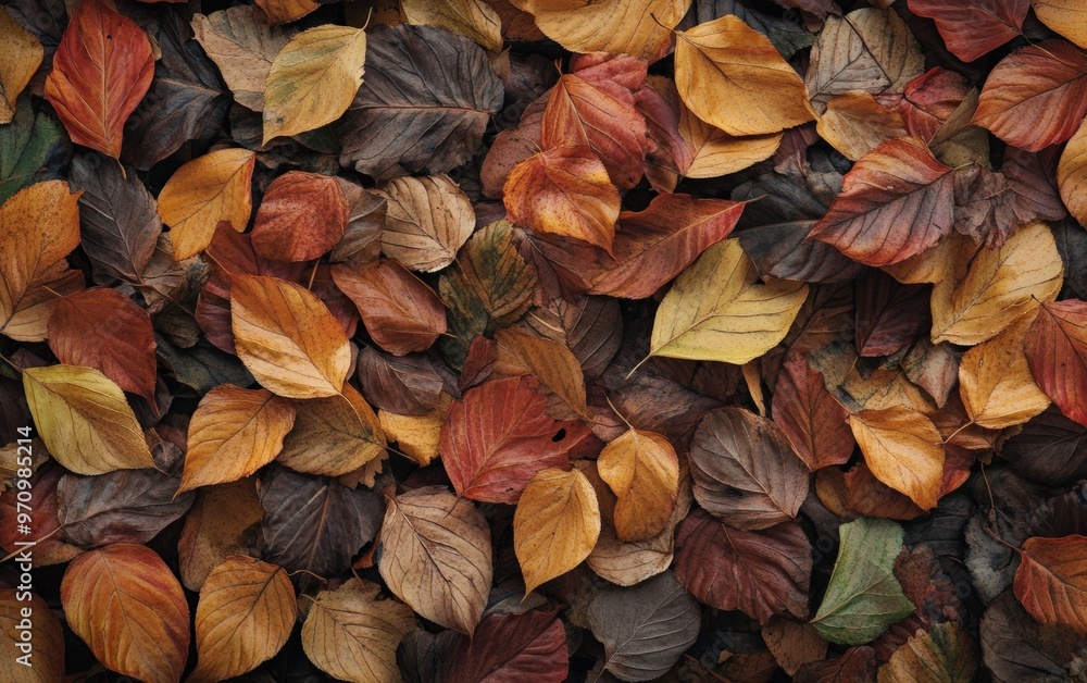 Fototapeta premium Autumn background texture. Leaves rainy clouds day. 