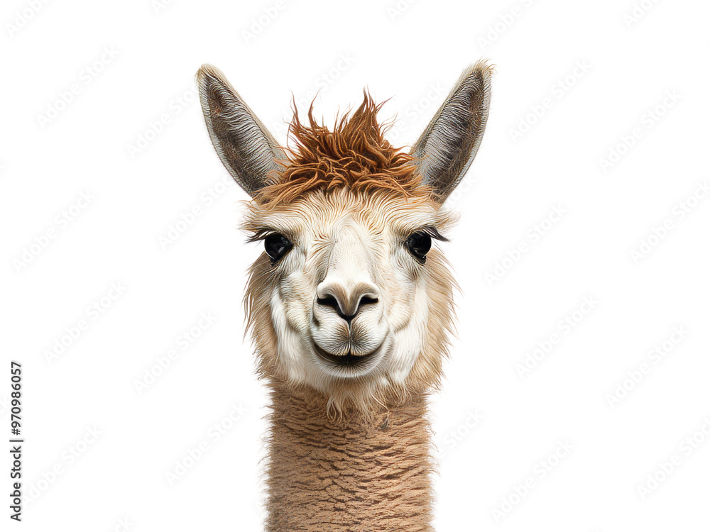 Fototapeta premium Realistic llama image on transparent background. Ai generated.