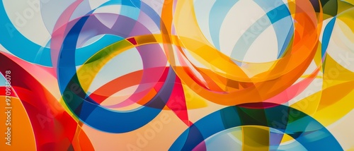 A vivid array of overlapping translucent circles in various shades, creating an abstract design full of movement and color.