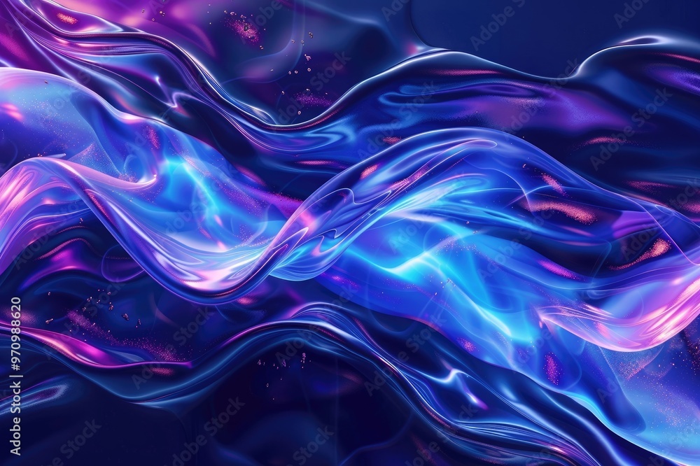 custom made wallpaper toronto digitalAbstract blue and purple liquid wavy shapes futuristic banner. Glowing retro waves vector background
