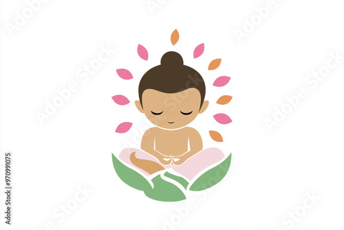 Vector stylized logo of baby buddah, isolated on white background