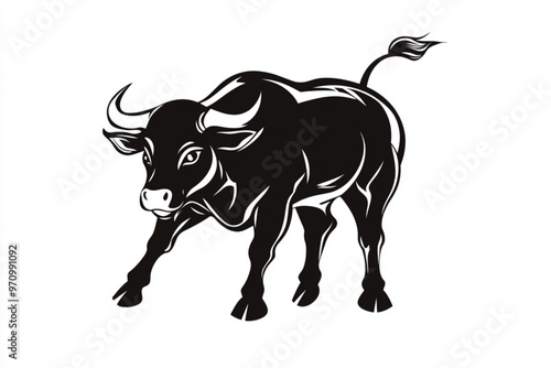Vector stylized logo of raging bull , isolated on white background