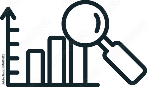 Magnifying glass analyzing growing bar chart business concept