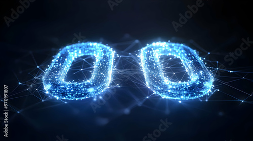 Abstract Chain Link Constructed from Blue Glowing Particles Connected by Thin Lines on Black Background, Abstract Loop