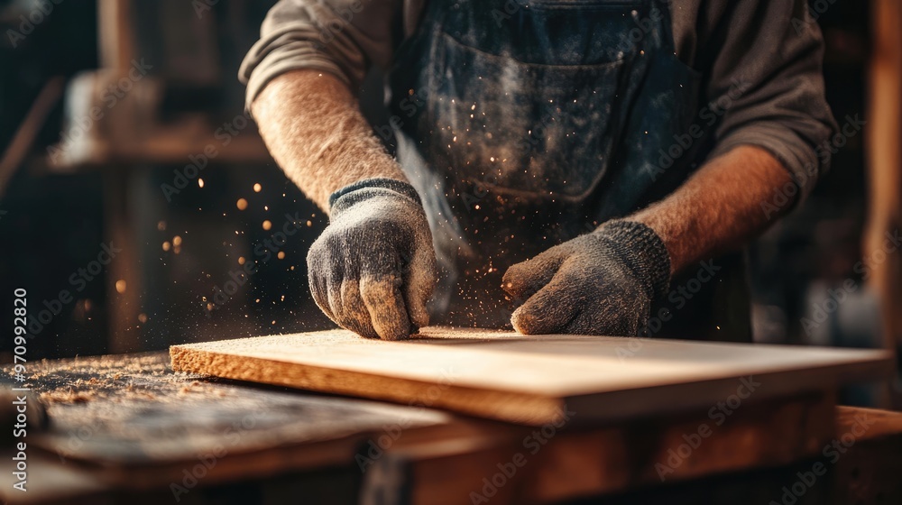 Close-up of a Carpenter Sanding Wood Close-up of a Carpenter Sanding Wood