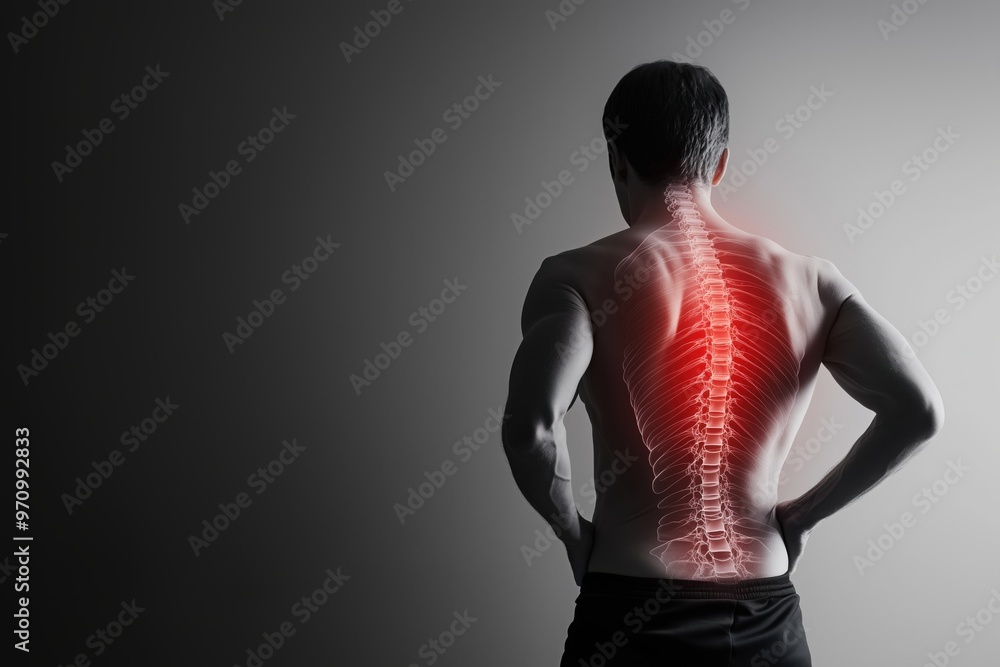 Naklejka premium Back pain and spine health concept on gray background for medical design