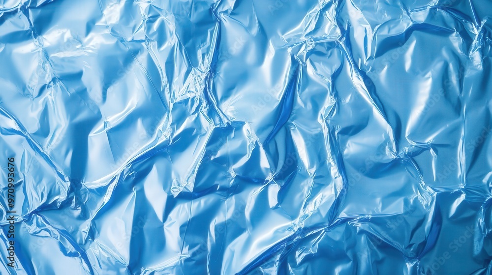 Obraz premium Blue crumpled plastic wrap texture background for design and creative projects