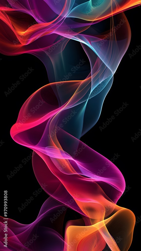 Naklejka premium Abstract background with colorful flowing waves on a black background, a futuristic design element