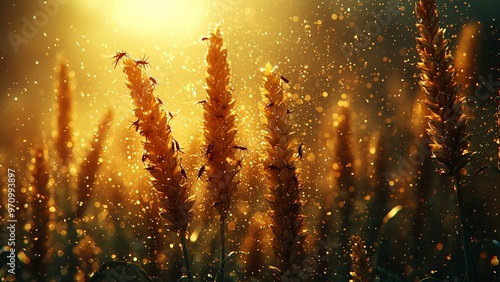Wheat fields affected by pesticide use, impacting biodiversity and ecosystems.