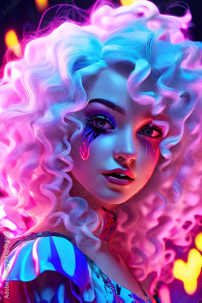 Portrait of a beautiful clown girl.
Portrait of a beautiful clown girl.