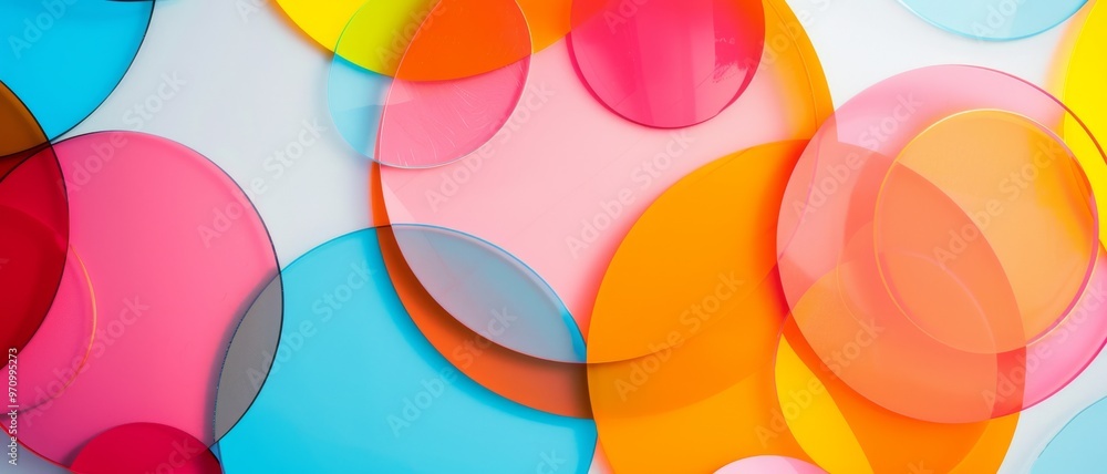 A blend of bright, overlapping translucent circles creates an abstract design full of movement and vibrant color. A blend of bright, overlapping translucent circles creates an abstract design full of movement and vibrant color.