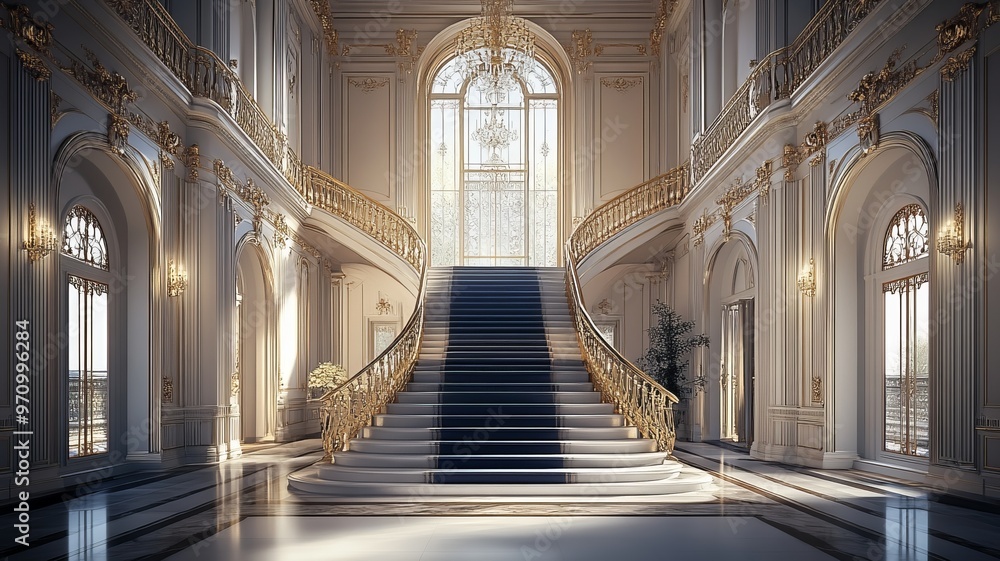 Grand Staircase in a Luxurious French Mansion Grand Staircase in a Luxurious French Mansion