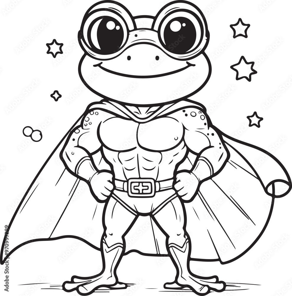 A super hero frog lineart coloring book illustration for kids A super hero frog lineart coloring book illustration for kids