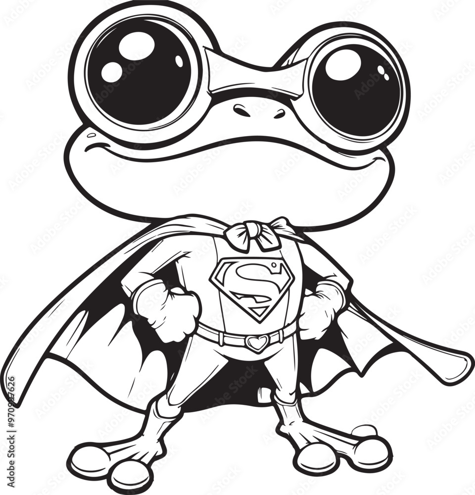 Obraz premium A super hero frog lineart coloring book illustration for kids