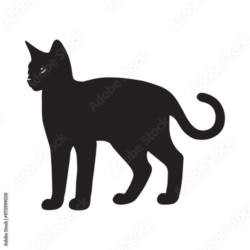 Egyptian Mau cat silhouette Clipart - Cat Vector illustration in black and white 