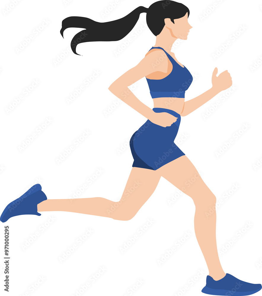 ランニングする女性のイラストセット ランニングする女性のイラストセット