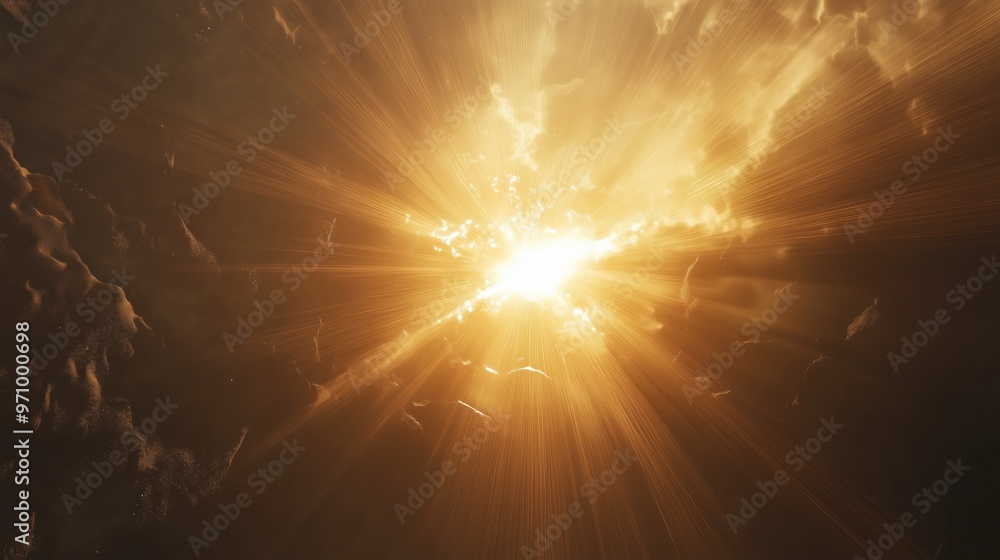 Fototapeta premium Divine light breaking through clouds – a dramatic springtime photorealistic scene