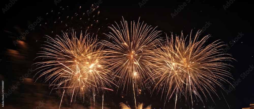 Golden Fireworks Display in the Night Sky Golden Fireworks Display in the Night Sky