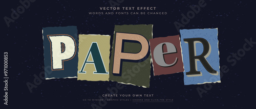 Paper cut out text effect on abstract grunge background, vintage torn paper vector graphic style