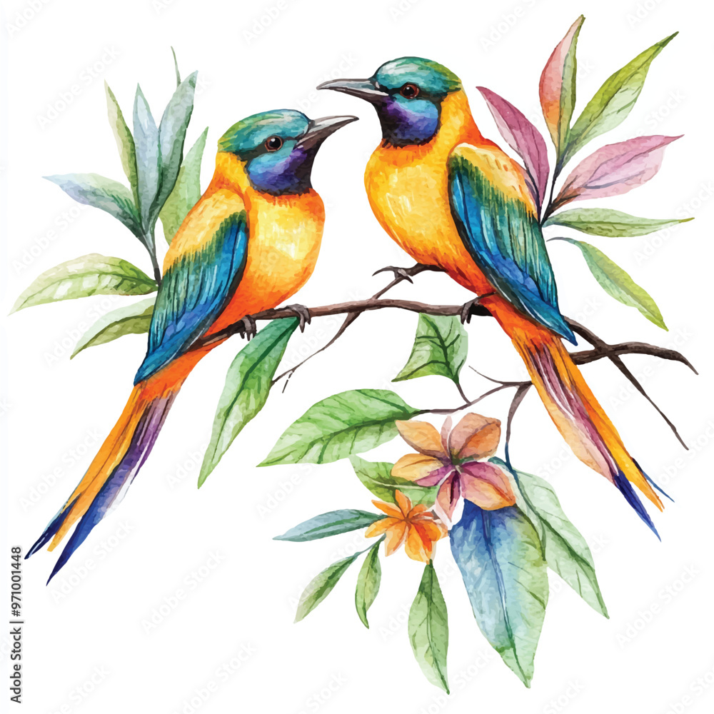 Obraz premium cute Birds of Paradise watercolor clipart illustration isolated