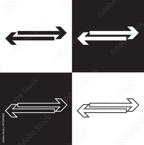 Double arrow icon in outlined and  solid   style.  isolated on white and black background. Vector illustration. EPS 10
