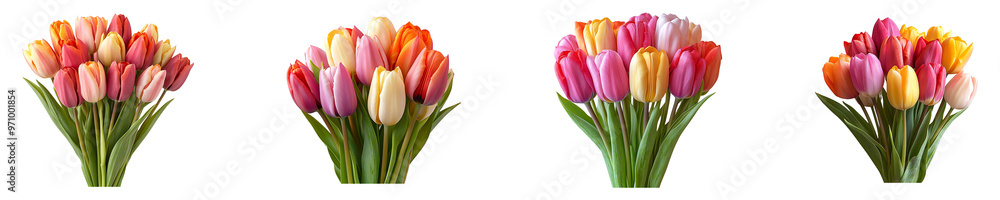 Set, collection of Bouquet of tulips isolated on transparent background. Set, collection of Bouquet of tulips isolated on transparent background.