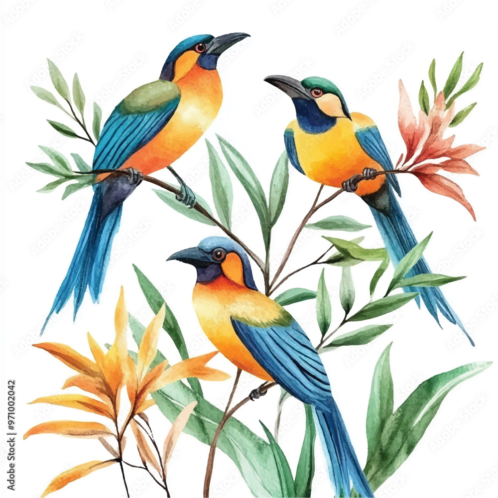 Obraz premium cute Birds of Paradise watercolor clipart illustration isolated