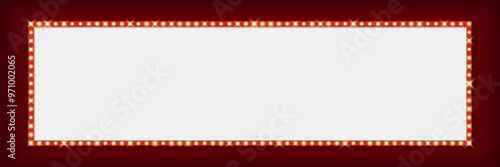 Retro Broadway billboard, light bulb marquee frame board. Vector vintage rectangular glowing background evokes feelings of nostalgia, entertainment and glamour for theater, cinema and retro aesthetics