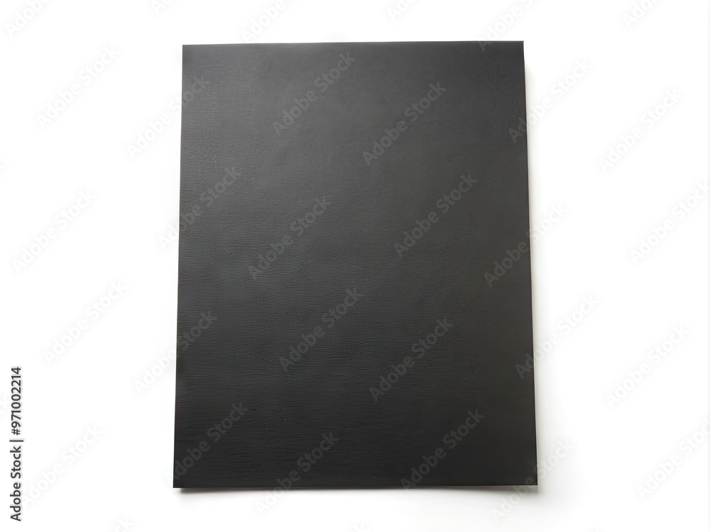 A solitary, blank, and pristine black piece of paper lies isolated on a white background, awaiting creative expression and waiting to be filled with ideas. A solitary, blank, and pristine black piece of paper lies isolated on a white background, awaiting creative expression and waiting to be filled with ideas.
