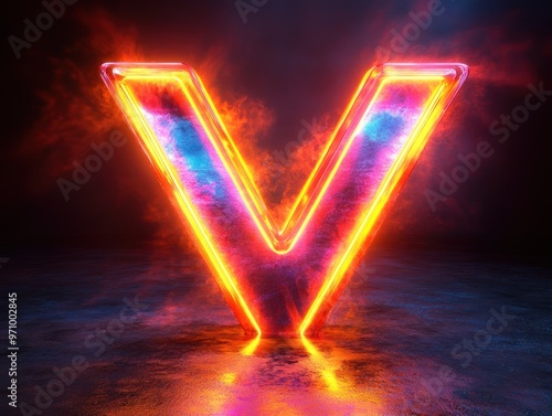 Neon Letter V in Smoke