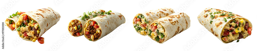 Set, collection of Breakfast burrito isolated on transparent background. Set, collection of Breakfast burrito isolated on transparent background.