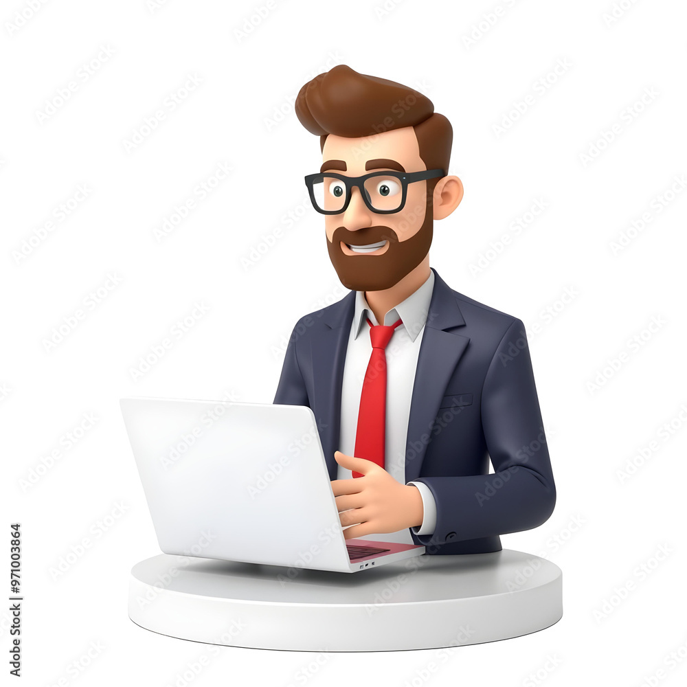 3d illustration of a Businessman working on laptop isolated on transparent background. 3d illustration of a Businessman working on laptop isolated on transparent background.