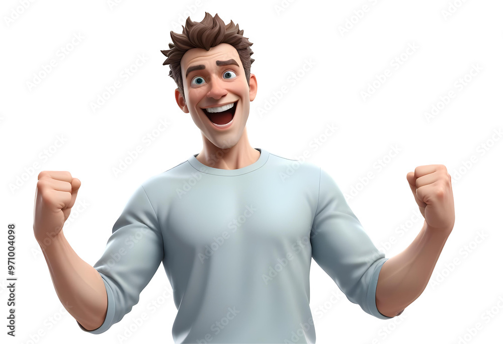 Cheerful young man with arms raised isolated on transparent background. Cheerful young man with arms raised isolated on transparent background.