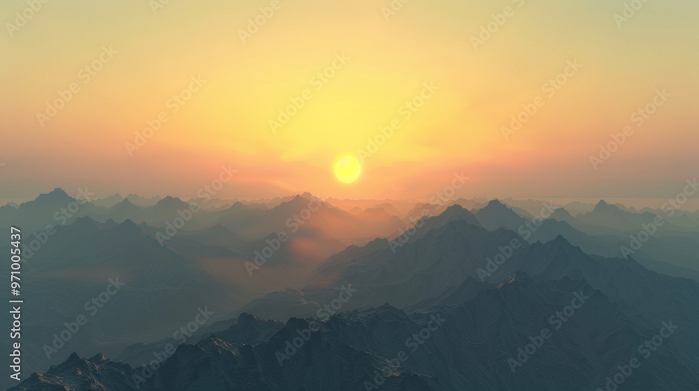 Fototapeta premium Breathtaking Sunset over Vast Mountainous Desert Landscape