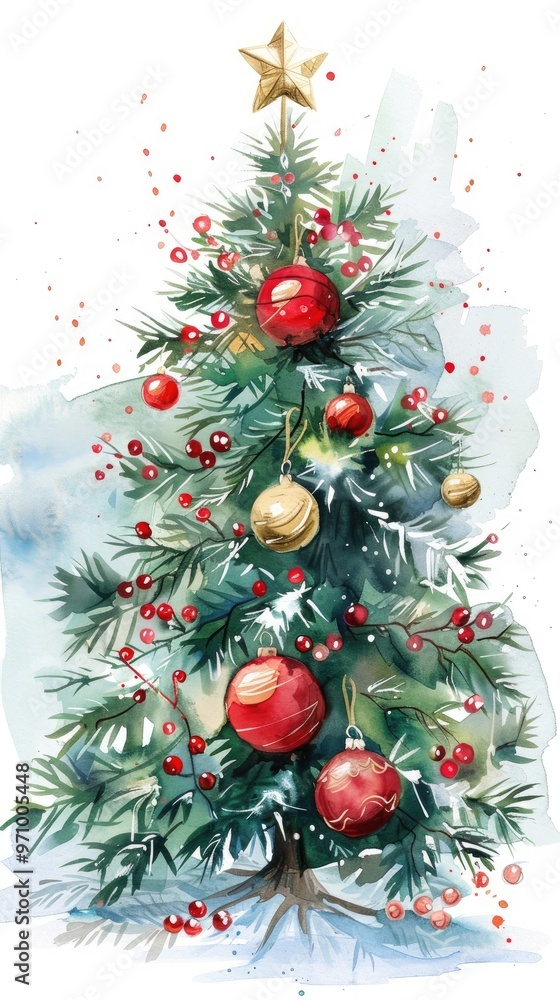 Christmas and New Year illustration with Xmas tree for design, print or background Christmas and New Year illustration with Xmas tree for design, print or background