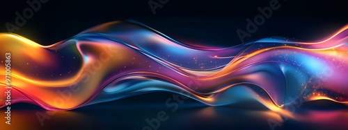 Abstract background with colorful flowing waves on a black background, a futuristic design element