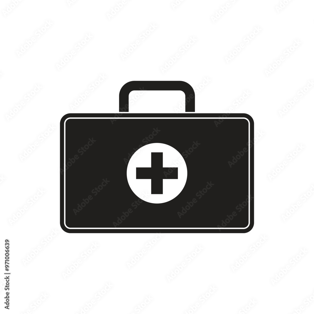 Black silhouette of a first aid kit with a medical cross, isolated on white background. Black silhouette of a first aid kit with a medical cross, isolated on white background.