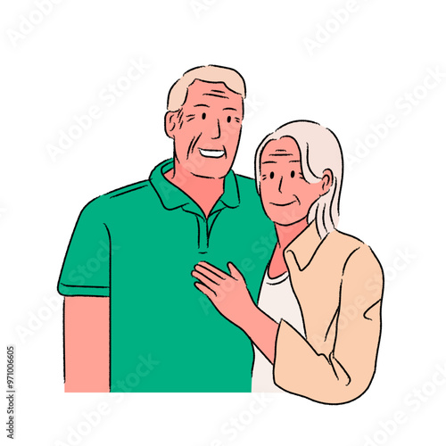 A vector illustration of an affectionate and friendly elderly couple