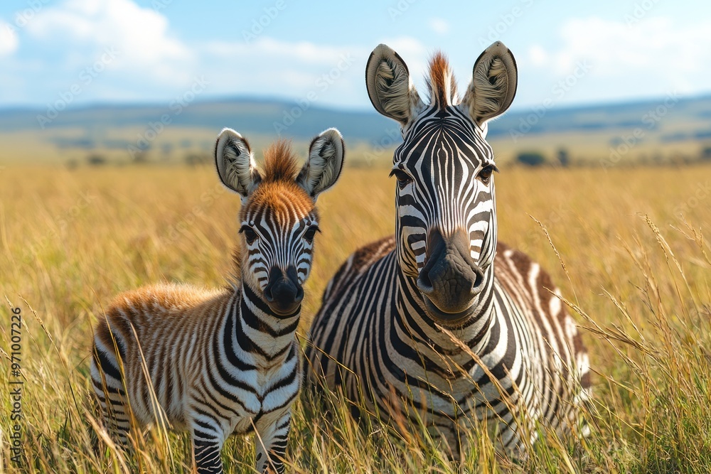 Fototapeta premium Zebra Family in the Grass