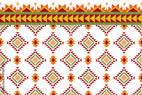 Geometric ethnic pattern. Ethnic boho seamless pattern. Tribal vector ornament. Aztec style, colorful fabric. Png vector. photo