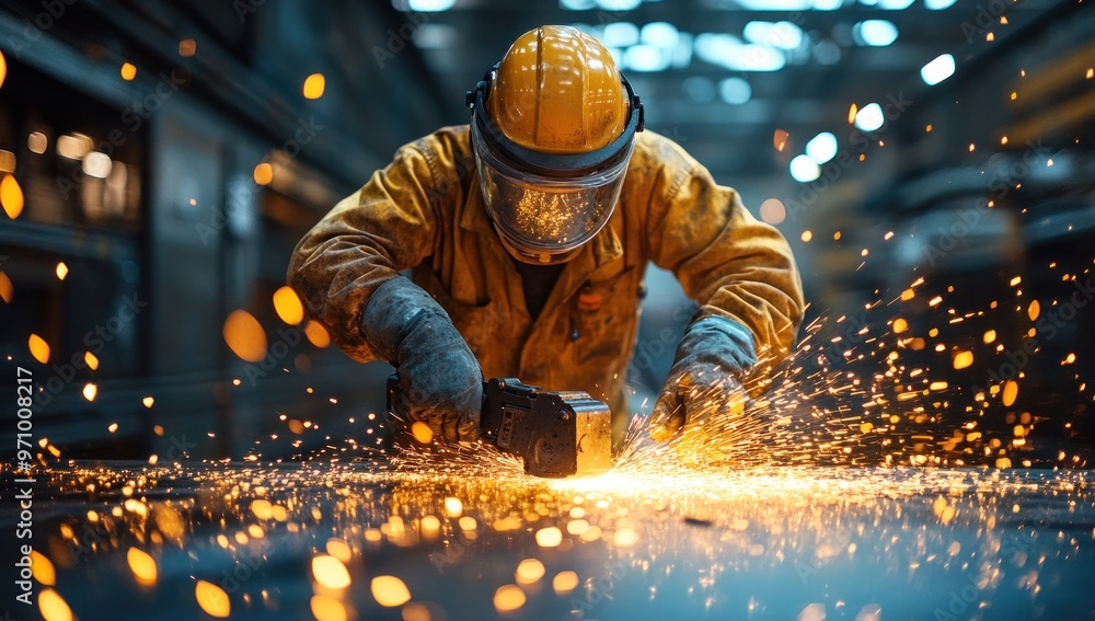 Industrial Worker Using Angle Grinder Industrial Worker Using Angle Grinder