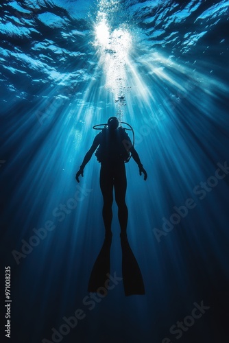 Diver in deep sea